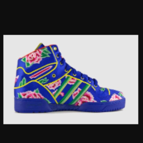 Adidas Jeremy Scott Jacquard Luxury Satin Hi tops COBALT ROYAL BLUE M7=us8women - Picture 3 of 3
